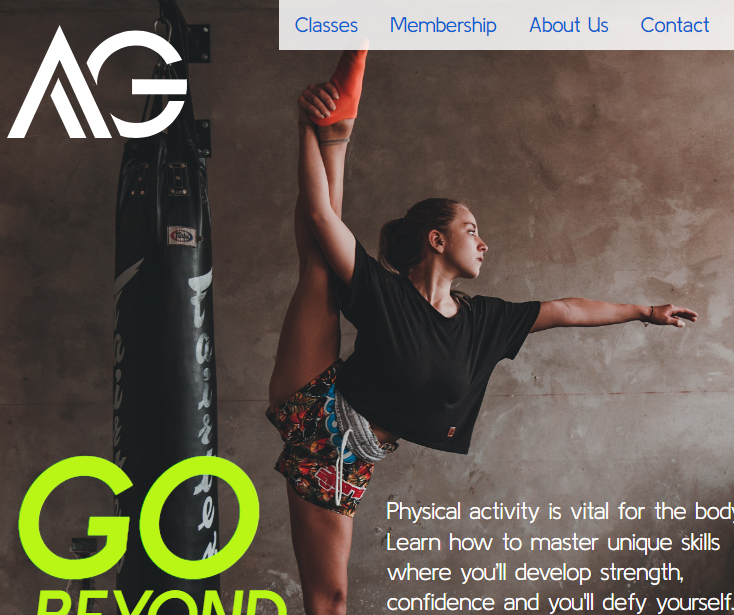 landing page  for an acrobatics school